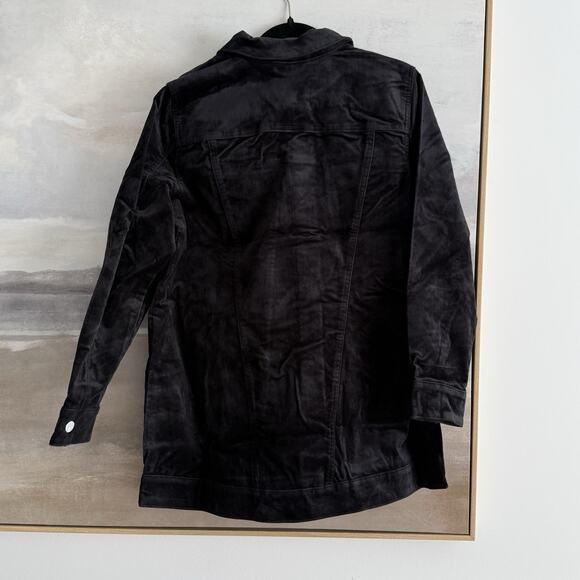 Denim & Co Jacket Coat Sz Medium Black Velveteen Silver Buttons Pockets - Picture 2 of 5